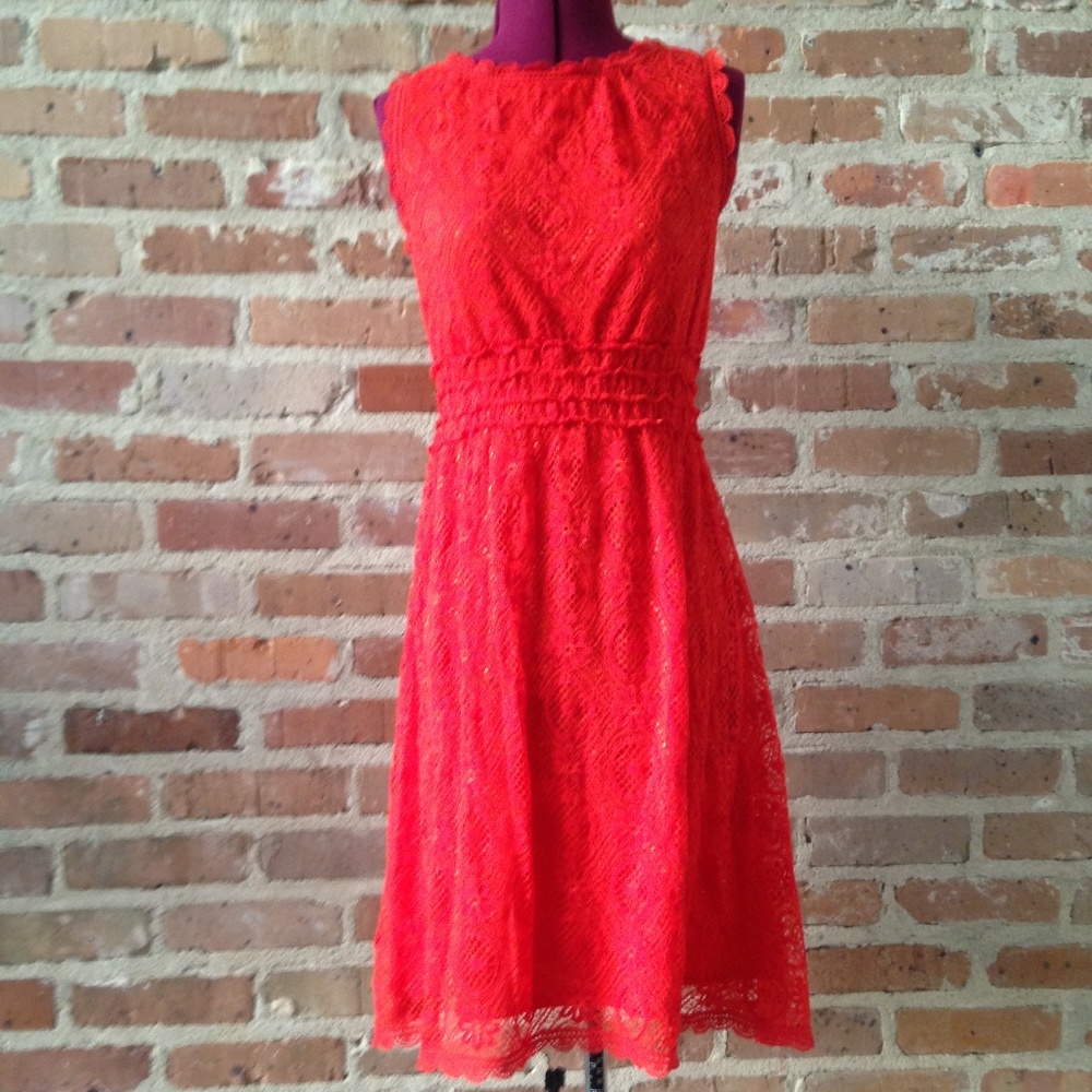 Max Studio Red-Orange Sleeveless Lace Dress Small